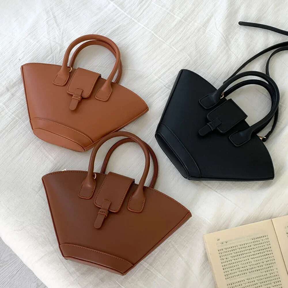 Designer Fashion Handbag PU Leather Tote Large Capacity Trendy Crossbody Trapezoid Bucket Bag for Women