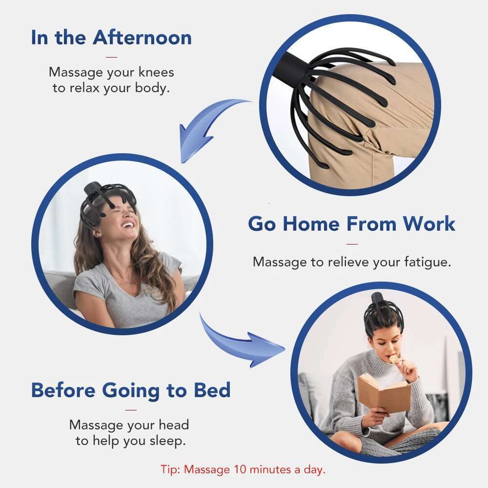 Electric Octopus Claw Scalp Massager Hands Free Therapeutic Head Scratcher Hair Stimulation Rechargable Stress Relief