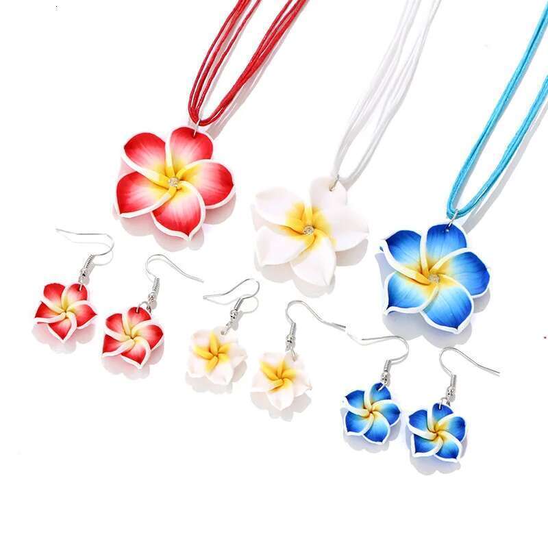 Fashion Romantic Plumeria Flower Jewelry Set Sweet Flowers Earrings Pendant Choker Necklace Girls Party Wedding Christmas Gifts