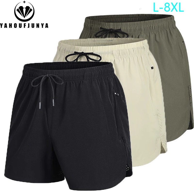 Summer Men Outdoors Sport Joggers Fitness Quick Dry Shorts Ice Silk Elastic Waist Breathable Straight Loose Short Male 8XL 250515