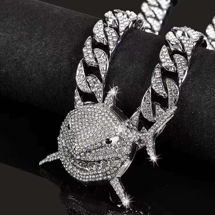 Fashionable Domineering Big Shark Pendant Necklace Dia Hip-hop Cuban Chain Jewelry for Men