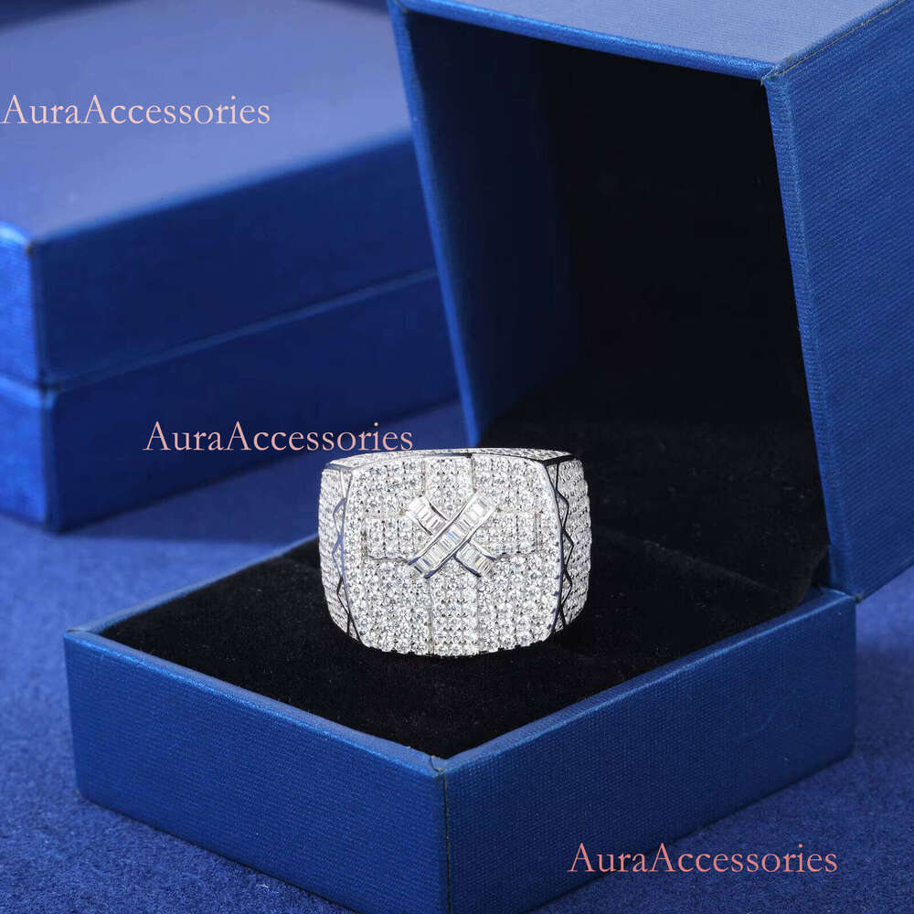Pass Dia Tester VVS Moissanite Jewelry Hip Hop Custom Sterling Sier Iced Out Cross Ring For Men