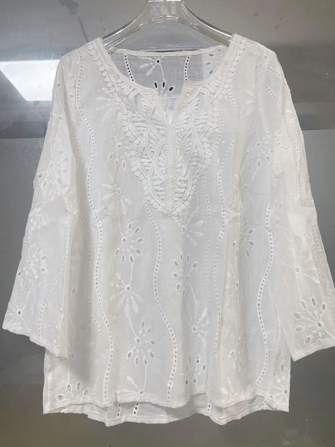 Fashion Vneck Long Sleeve White Lace Tops And Blouses Women Spring Casual Office Top Femme y Shirt For Womens 250515