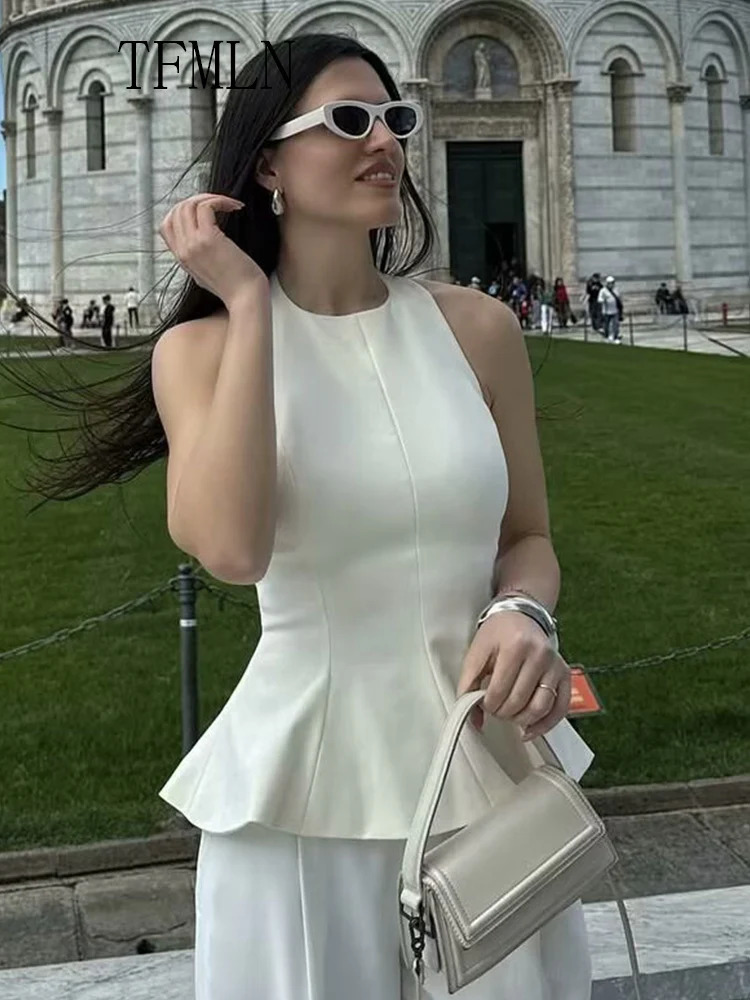 TFMLN Womens Sexy Halter Vest Tops 2025 Sleeveless Tank Tops Fashion Women Casual Summer Elegant Backless Sexy Tops Pink 250515