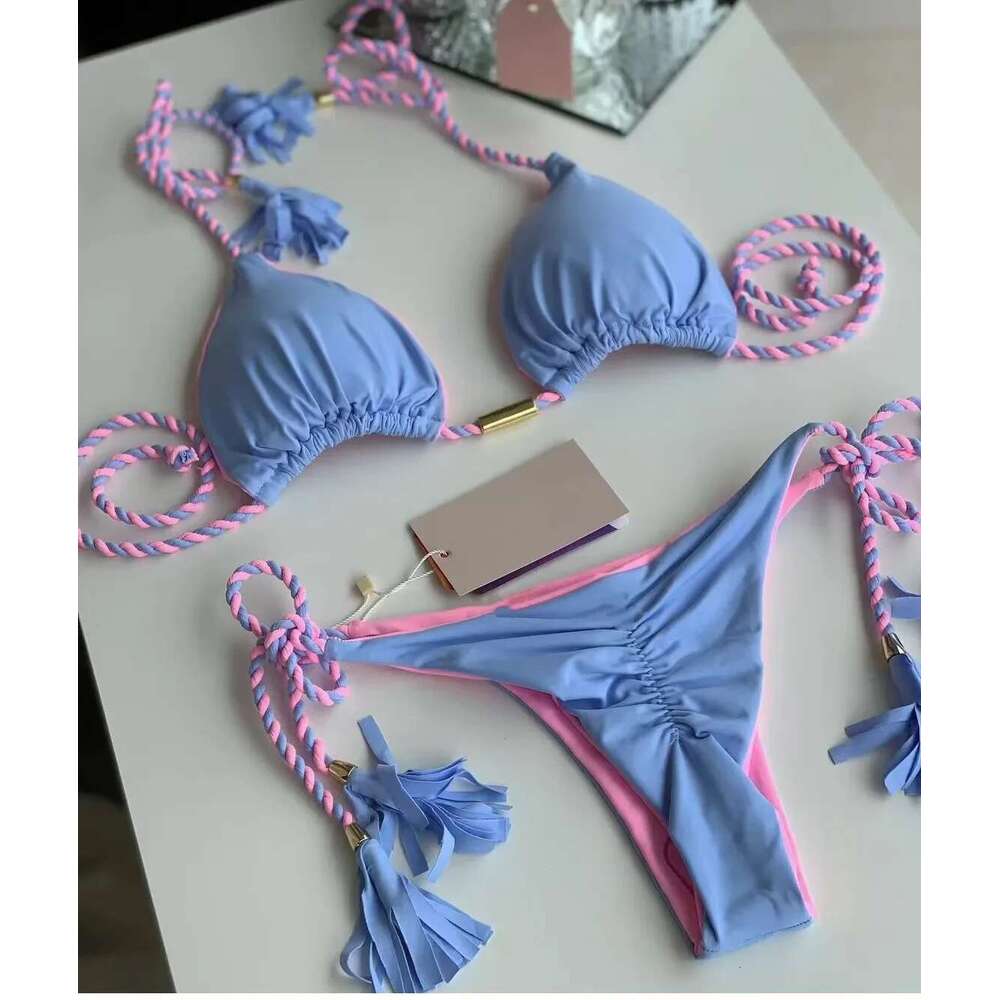 New Women Bikini Backless Rope Triangle Swimsuit Multicolor