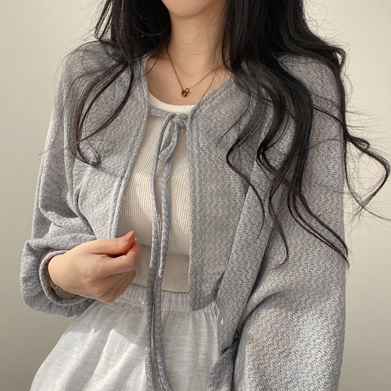 XBBA White Sweet Kawaii Women Cardigan Summer Thin Fashion All Match Shirt Korean Casual Loose Female Lace Up Top 250514