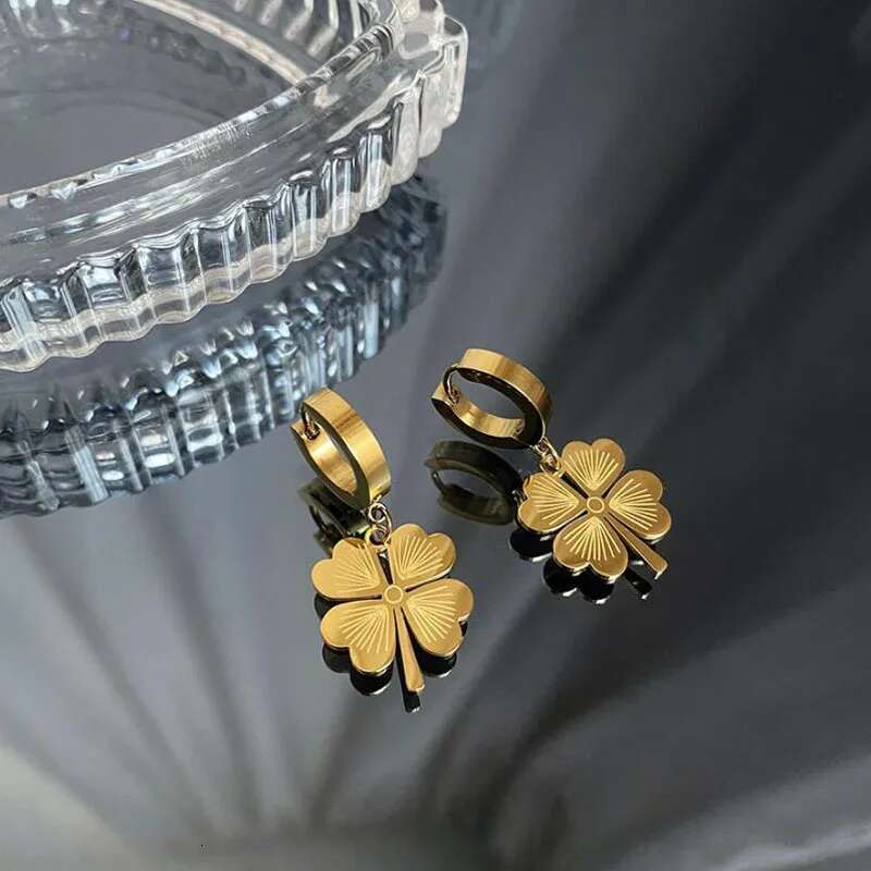Stainless Steel Lucky Four Clover Flower Pendant Necklace Earrings For Women Jewelry Set High Quality Birthday Gift