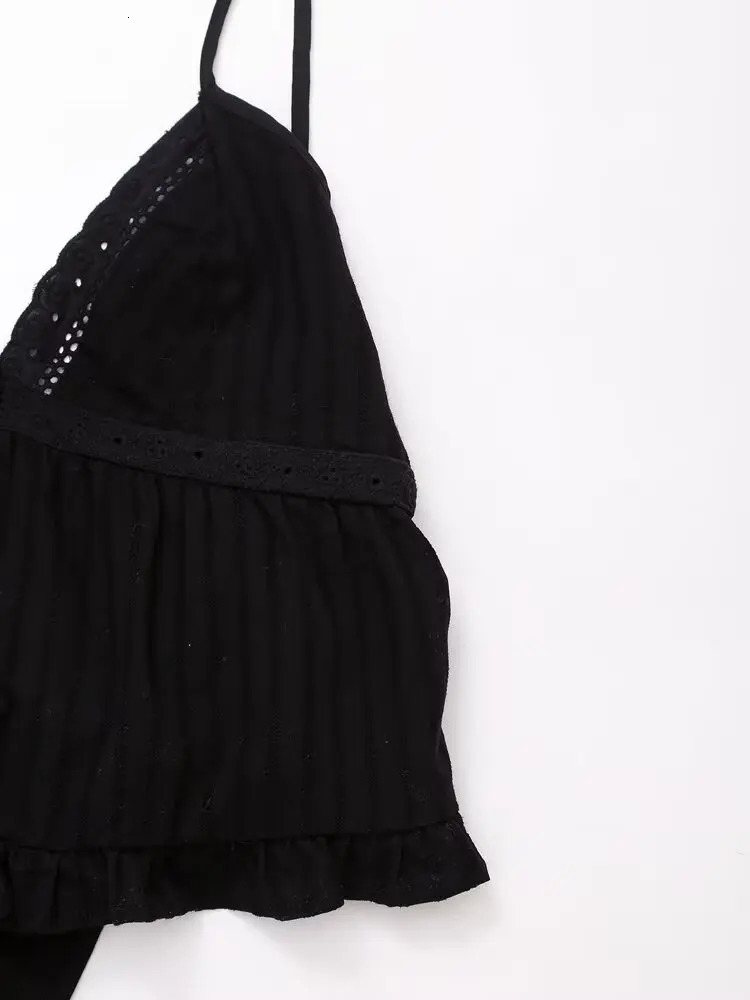 Autumn Product Womens Clothing European And American Style Casual Cotton Comfortable Strap Black Backless Top 250515