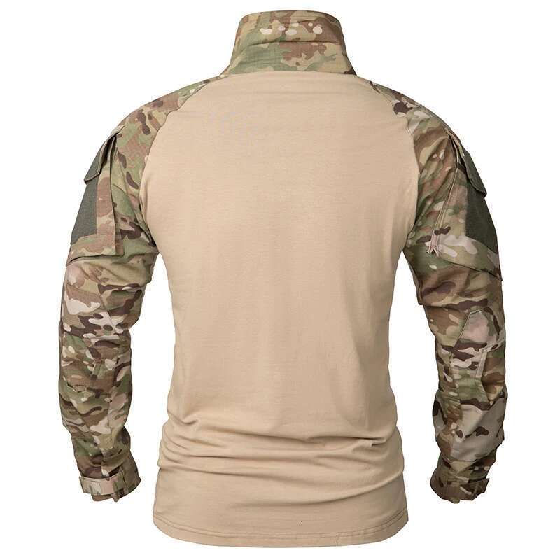 Men's Camouflage Tactical 1/4 Zip Long Sleeve Combat T Shirt Cotton Camo Uniform Airsoft Shirts