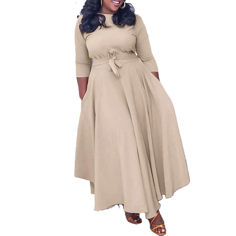 White Dress Maxi Dress D3171 Women's 2024 Spring/Summer New Fashionable Style Lace Up Large Size Long Dress KQ