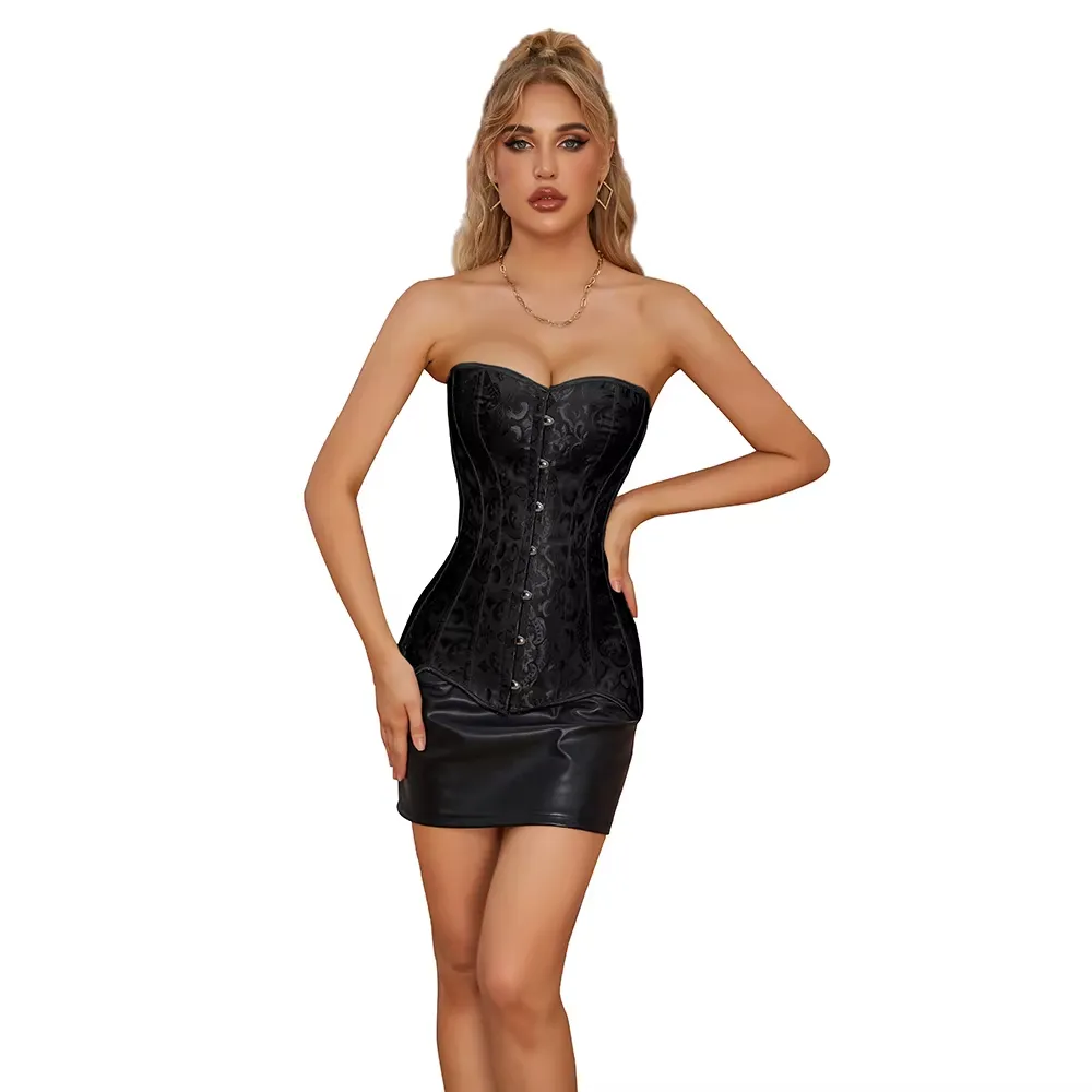 Gorset White Black Bustier 6XL Plus Size Top Hip Cover Clothing Korse Gorset Long Torso Overbust Corset Steel Boned Gothic Jacquard Steel Korset Steam