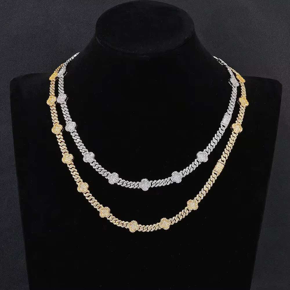 Fine Jewelry S925 Silver VVS D Colour Moissanite Bracelet Iced Out Four Leaf Clover Cuban Link Chain Hip Hop Men Bracelet