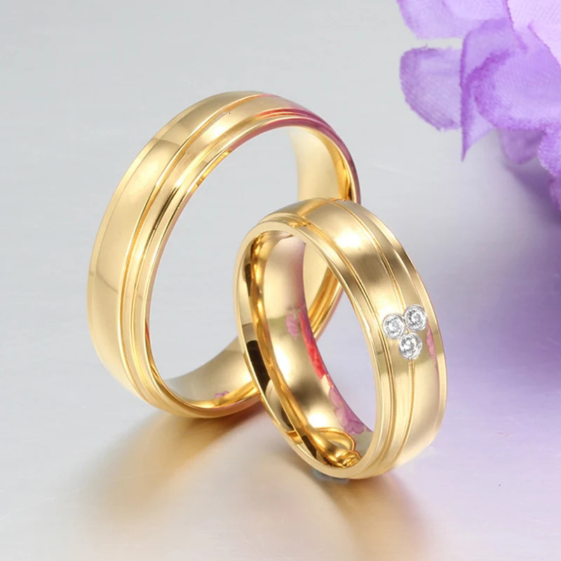 Vnox 2pcs/lots Couple Ring 316l Stainless Steel Engagement Wedding Jewelry Gold-color for Love 250515