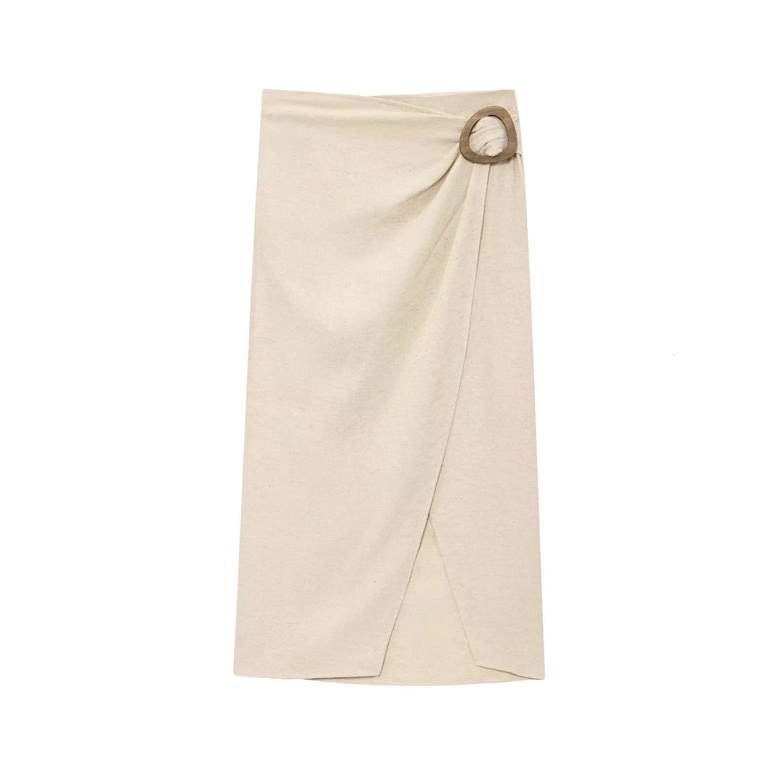 Korean Style Summer Product Fashionable Temperament Linen Blend Pleated Lapel Sleeveless Top Buckle Skirt Set 250515