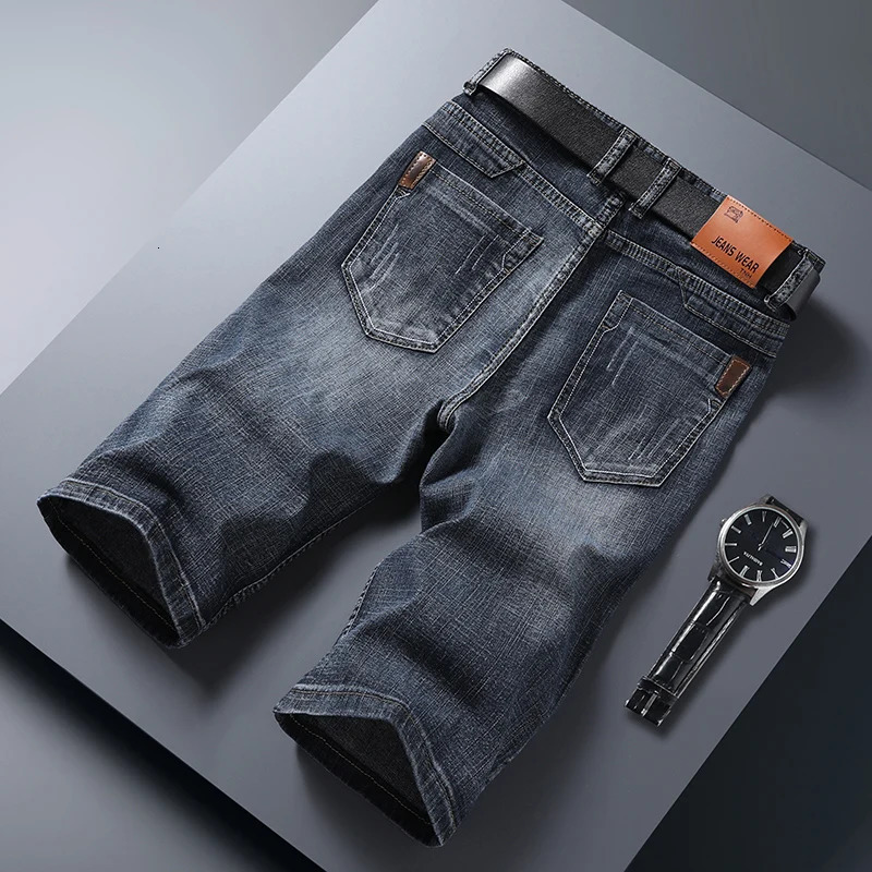 Mens Summer Pure Color Knee Length Jeans Stretch Fashion Slim Straight Denim Shorts High Quality Comfort Casual Short 250515