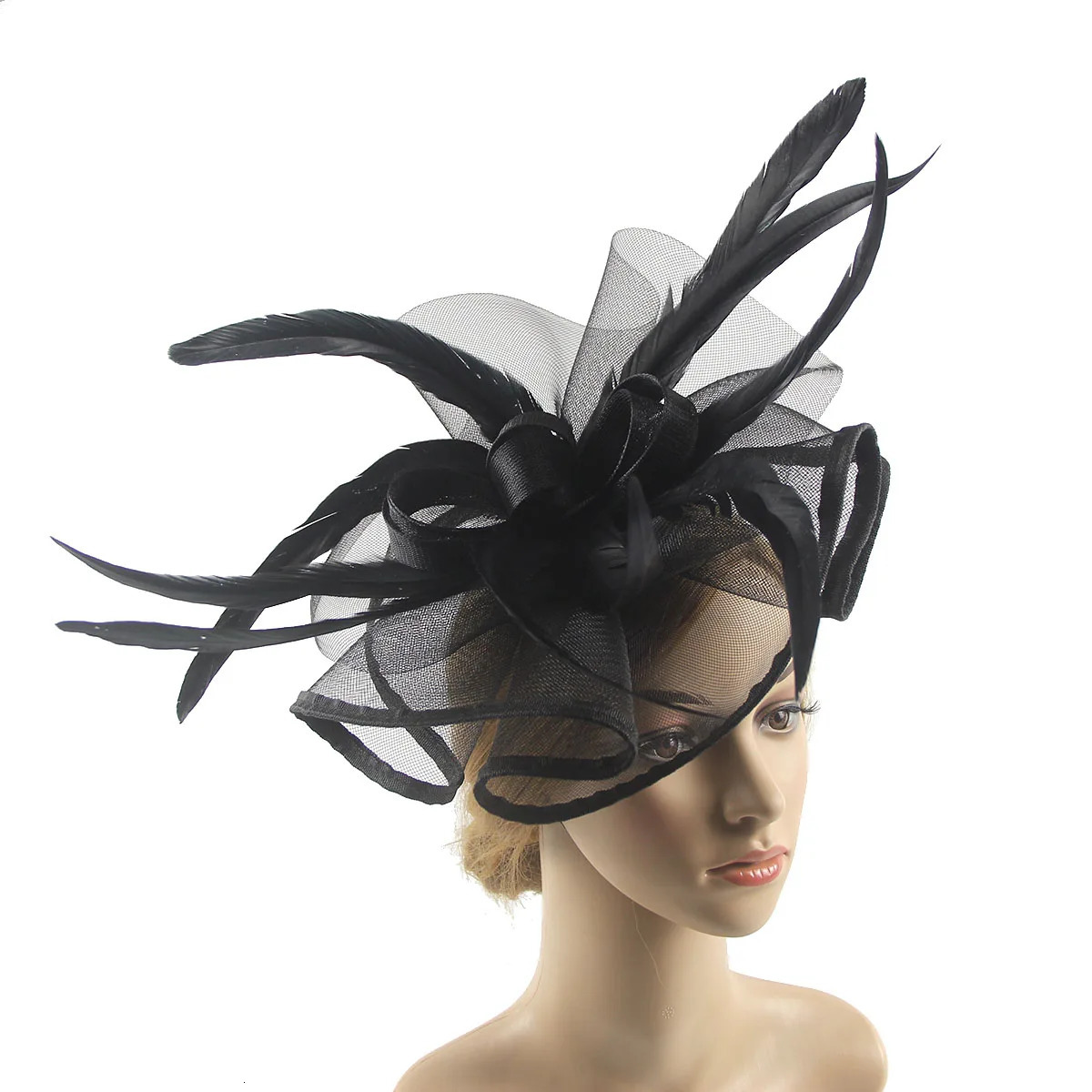 Lady Fascinators Flower Headband with Hair Clip Pillbox Hat Cocktail Tea Party Headwear with Veil and Feather for Women 250514