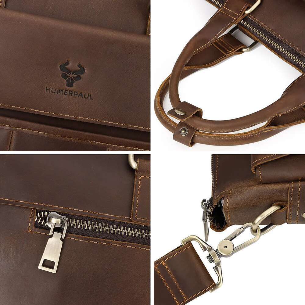 Men's Briefcase 16.5" Laptop Bags Work Business Handbags Genuine Leather Casual Male Travel Side Crossbody Shoulder Bag