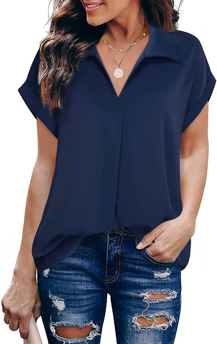 Women Summer Style Blouses Shirts Lady Casual Turn-down Collar Batwing Sleeve Solid Color Loose Blouse Tops DF5017 250514