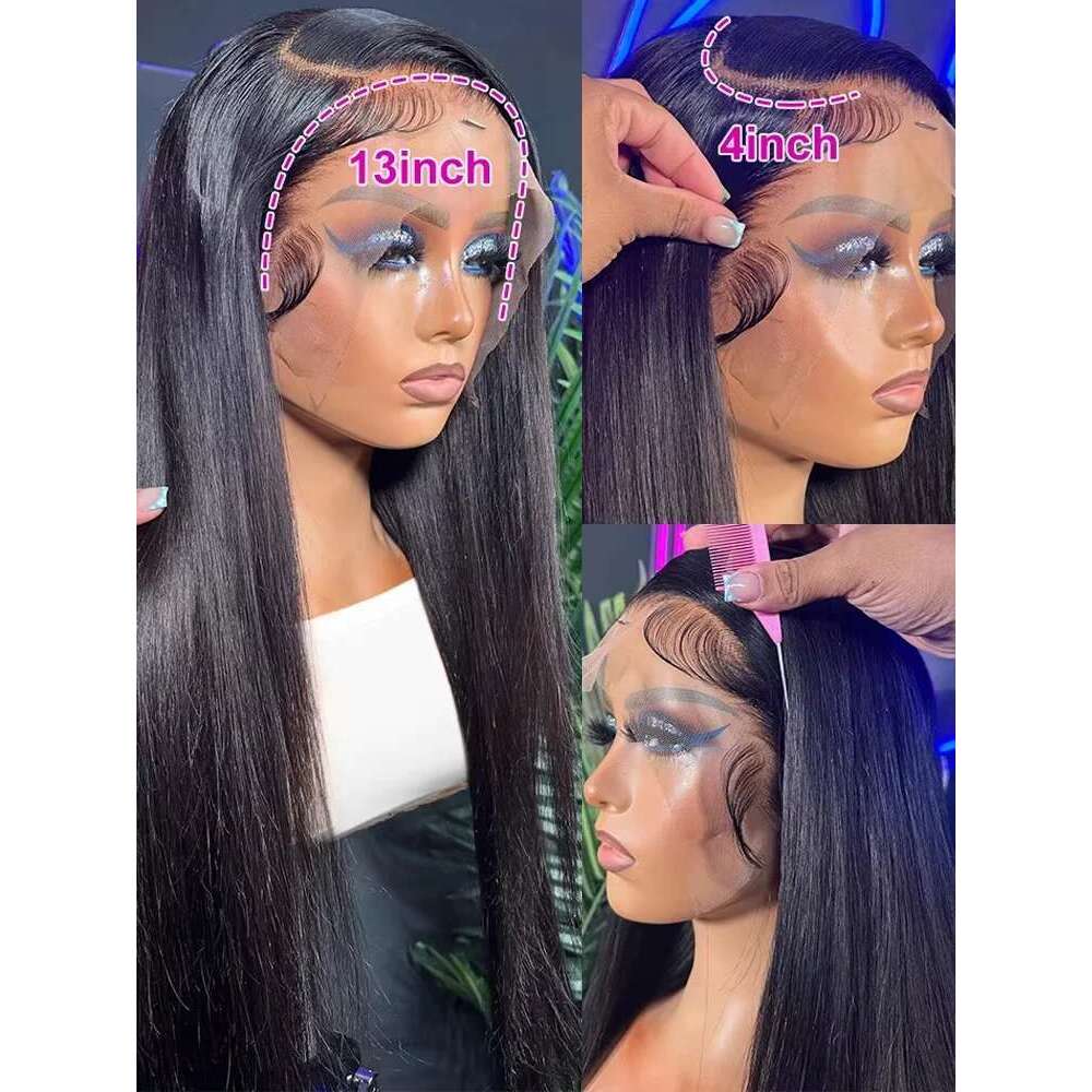 40 46 Inch 13X4 13X6 HD Transparent Bone Straight Lace Front 220 Density Brazilian Human Hair Wigs For Women