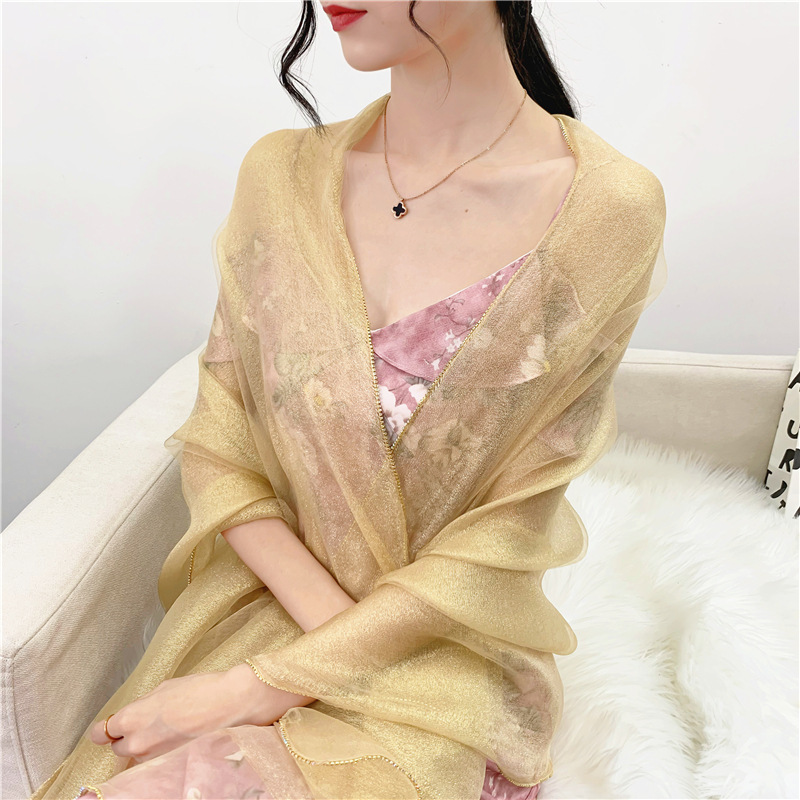 K723 Autumn and winter new pure color silk wool scarf Korean version of diamond hot diamond scarf sunscreen shawl mulberry silk long scarf female