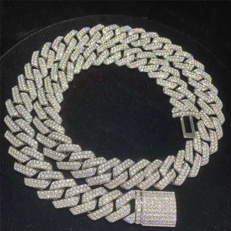 Sier 12mm necklace hip-hop Vvs chilled moissanite Cuban chain