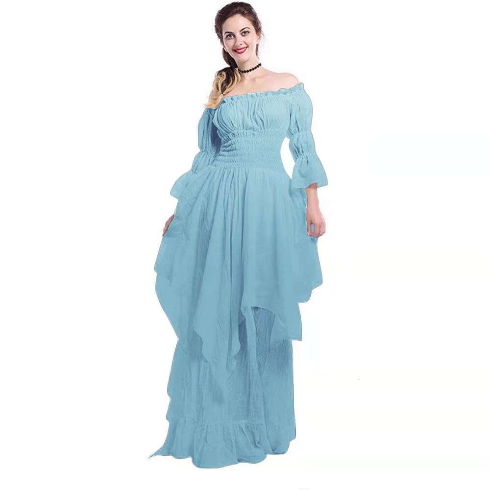 White Dress Maxi Dress Gorgeous Lace Flare Sleeves Gothic Cosplay Prom Princess Dress KQ
