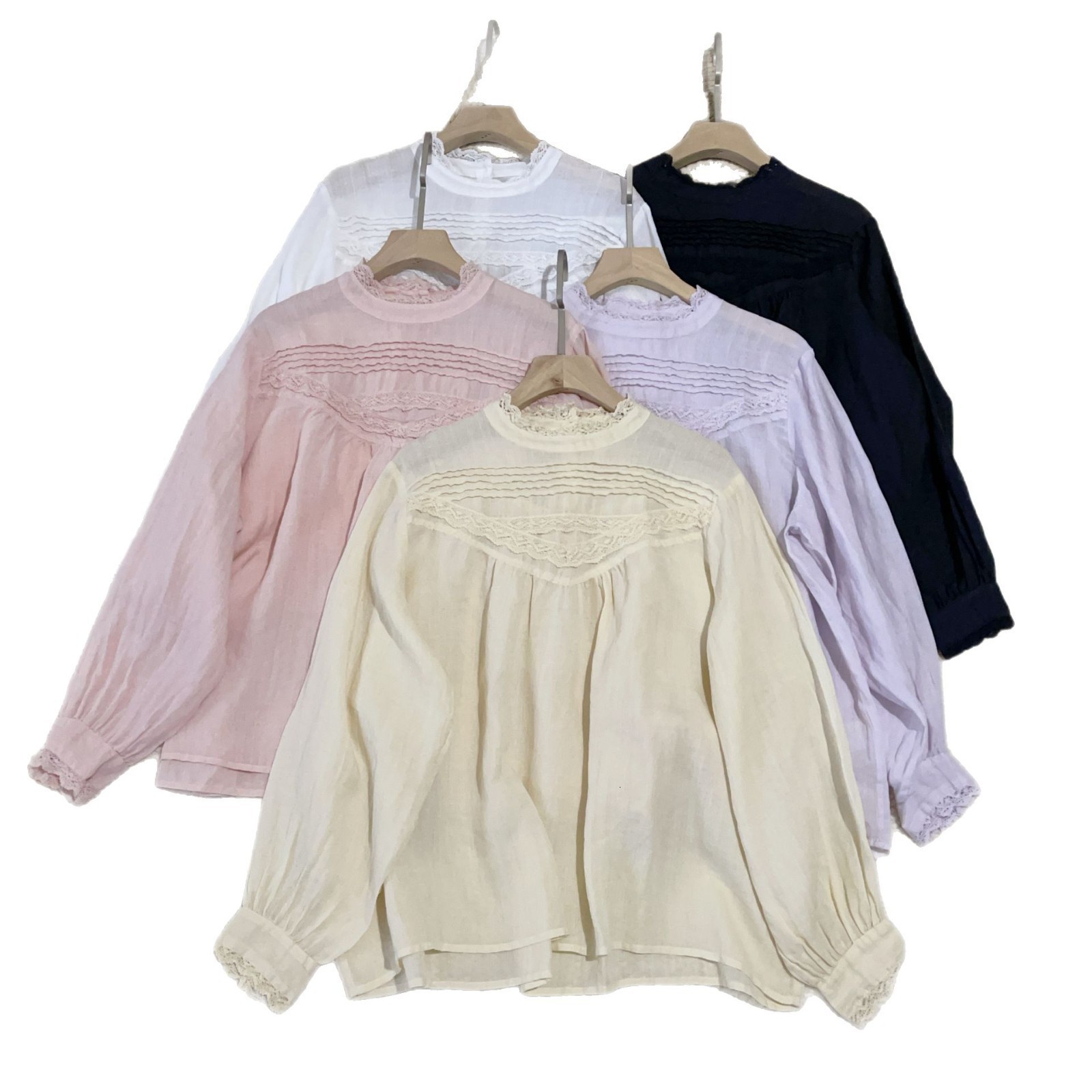 New Elegant Lace Stand Collar Blouse Shirt Sexy Hollow Out Floral Embroidery Feminine Blouses Women Long Sleeve Tops 210419