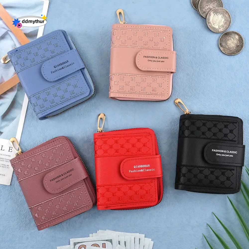 Embroidered Love Heart Fashion Ladies Multifunction Card Holders ID Holder Zipper Snap Short Wallet ddmythur