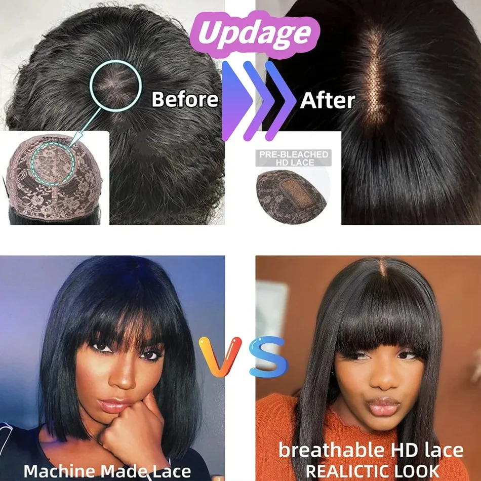 3X1 Middle Part Lace Wig Bob Wigs Full Machine Made Bone Straight Human Hair Wigs With Bangs Short Bob Human Hair Wigs For Women 250512