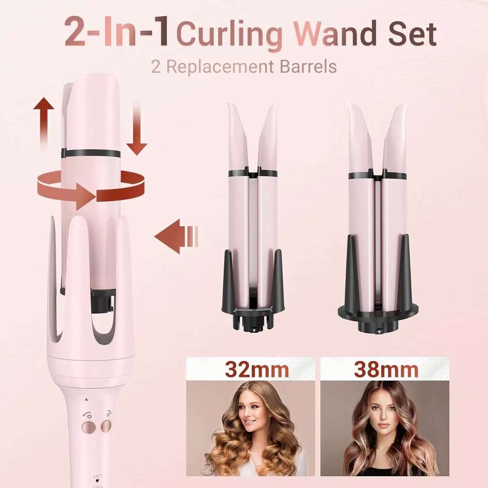BESTOPE PRO Automatic Iron Curler, Replaceable Curling Wand with 2 Sizes Barrel (1", 1.25") & 3 Temps, Hair Waver