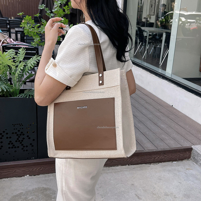 Designer Bag Women's Fashion Canvas Contrasting Color Handbag Business Commuting Shoulder Bag Shopping Shopping And Shopping Large Capacity Cross