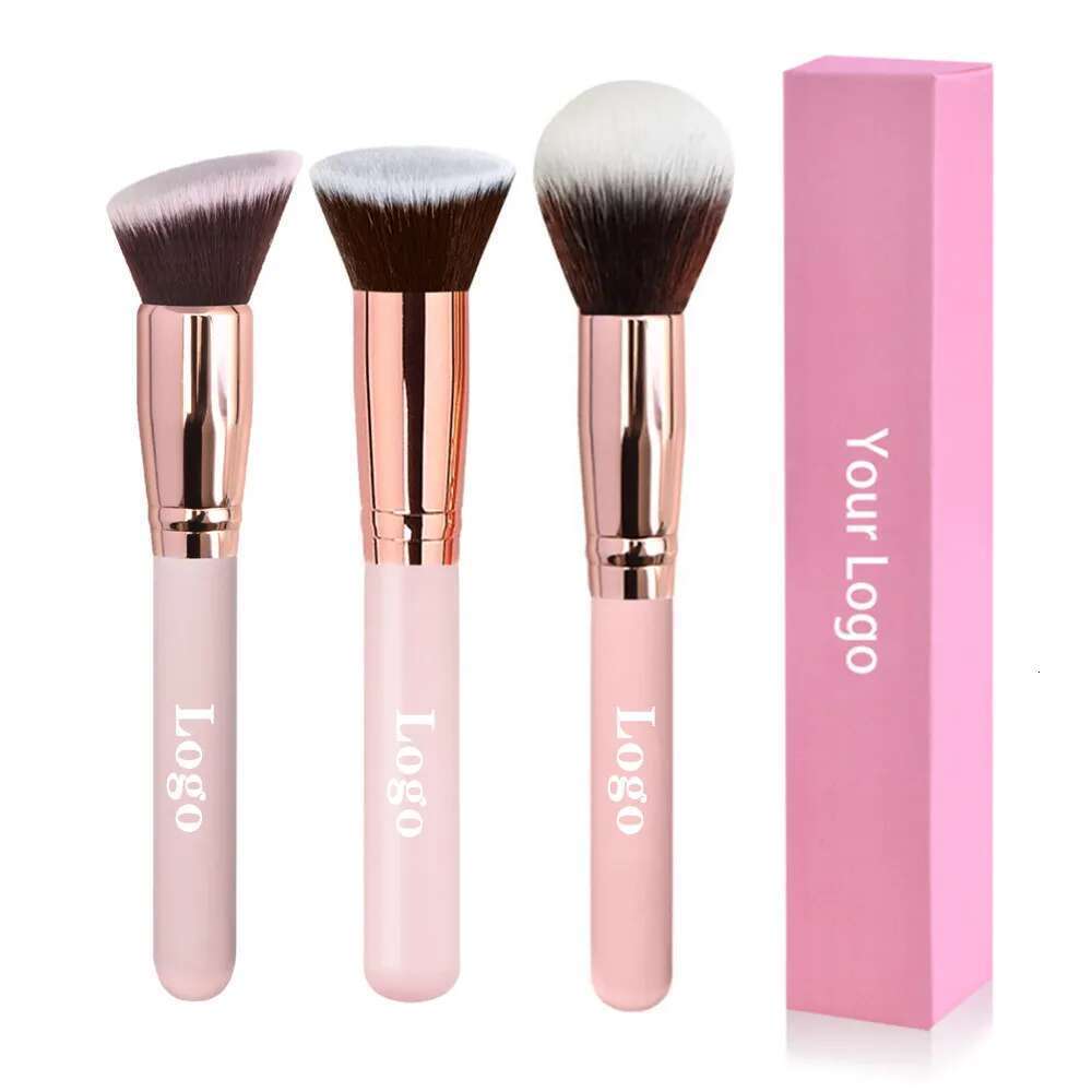 Free Private Label Brushes Foundation Loose Powder Concealer Blending Brush Pink Beauty Makeup Tool Wholesale Bulk 10pcs