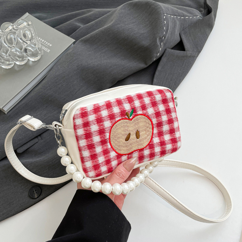 2025 Spring Contrasting Red Checkered Cloth Sweet New Free Delivery Luxury Bag Designer Bag Countryside Girl Crossbody Bag Personalized Pearl Handbag