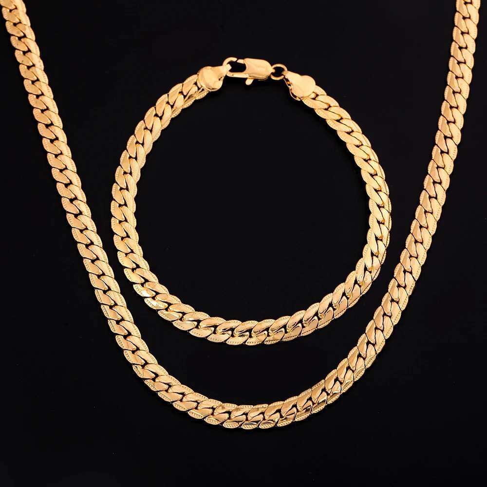 Sterling Sier Gold 6Mm Chain Bracelets Neckalce For Women Men Fashion Party Wedding Jewelry Sets Gifts