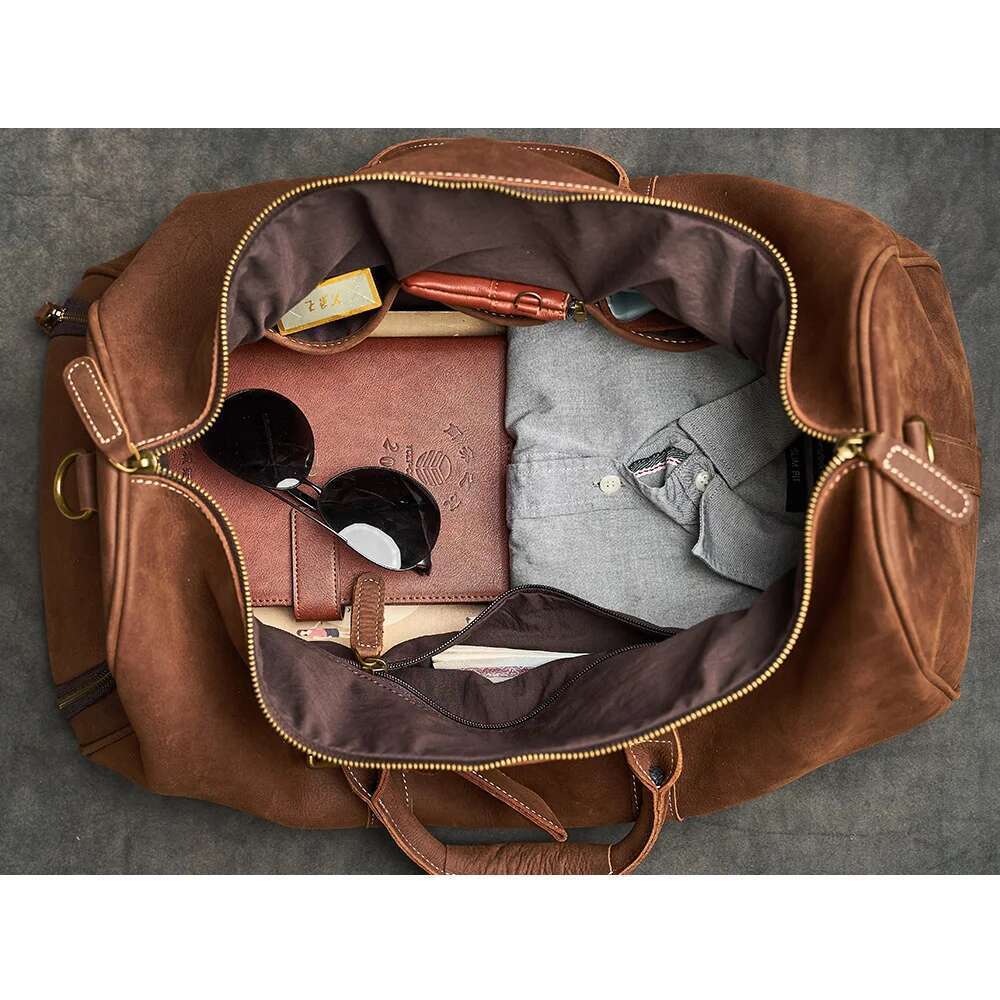 Geunine Leather Vintage Men's Hand Lage Travel Bag Large Capacity Single Shoulder Messenger Boston Bag For 17 Inch Laptop