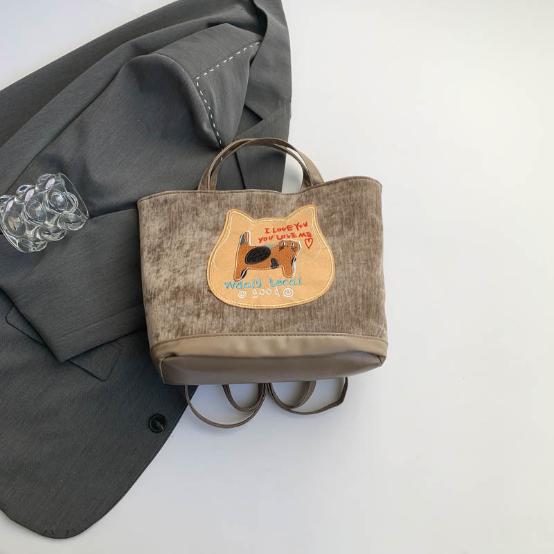 Free Delivery Designer Bag Cute Biscuit Cat Embroidered Backpack For Women 2025 Autumn/winter Large Capacity Single Shoulder Tote Commuter Crossbody B