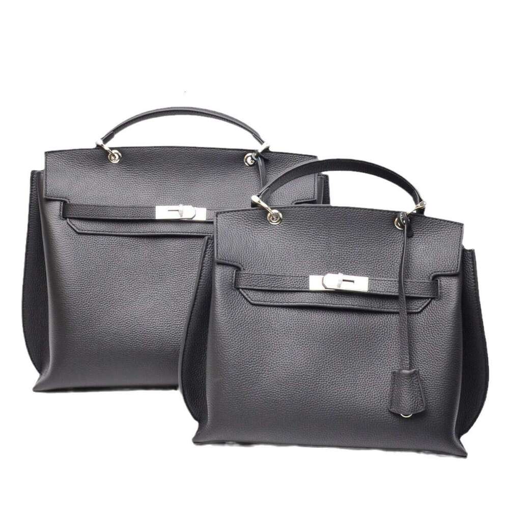 Tote Bag Women S Top Layer Cowhide Lychee Patterned Kelly Fashionable Single Shoulder Crossbody Bag Large Capacity Handbag KQ