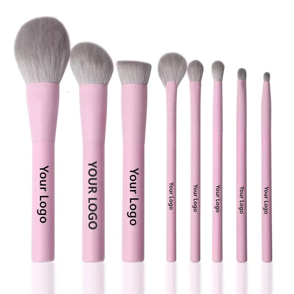 Pink Makeup Brush Set Private Label Wholesale Bulk Cosmetic Synthetic Hair Vegan Brushes Free Custom Beauty Tool 10Sets