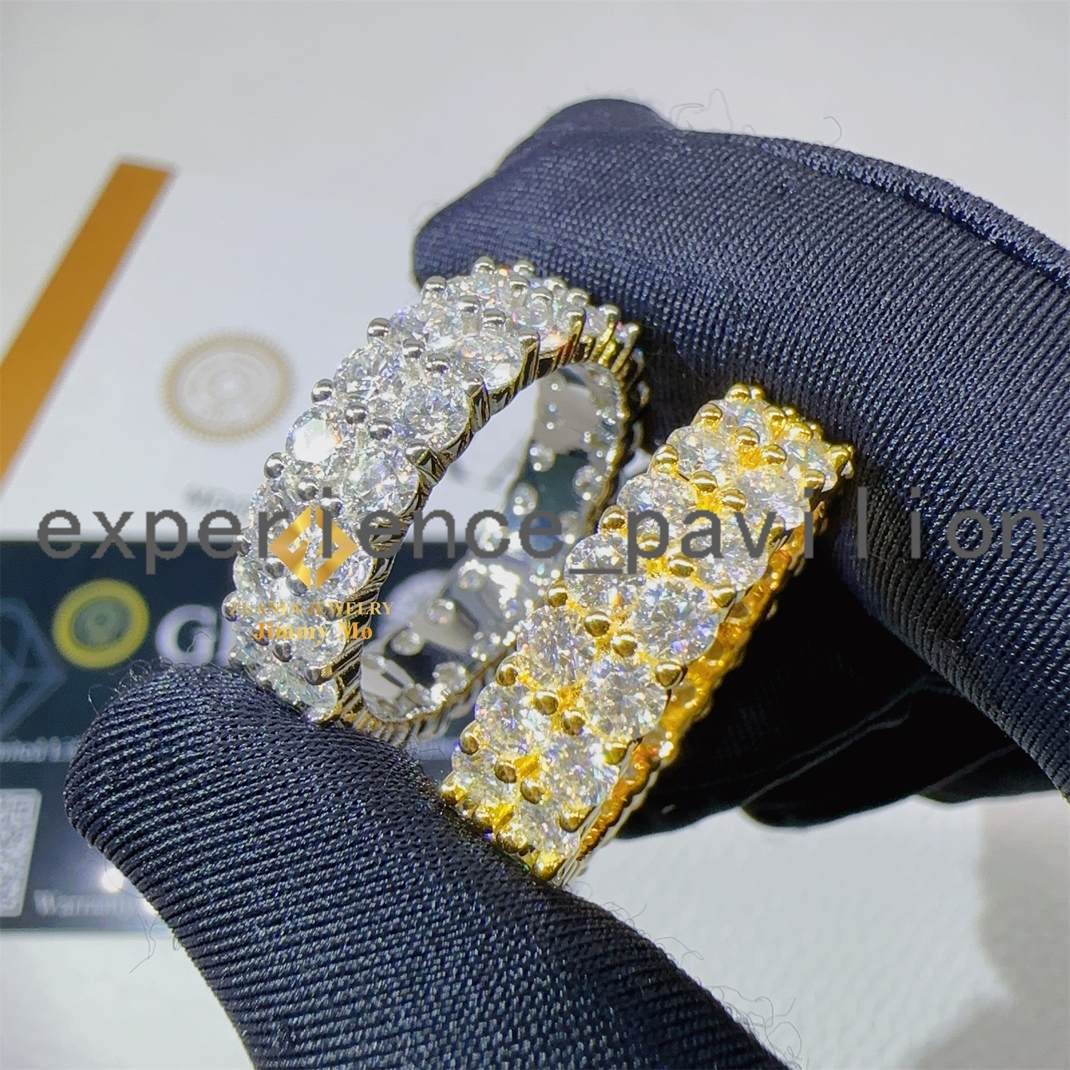 6mm Width Two Rows Diamond Silver 925 Rings Fine Jewelry Fashion Iced Out Vvs Moissanite Diamond Band Ring