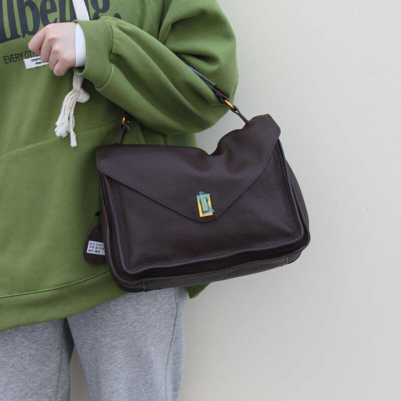 Tote Bag Women S Handheld Briefcase Soft Leather Envelope Large Capacity Head Layer Cowhide Single Shoulder Crossbody Bag KQ