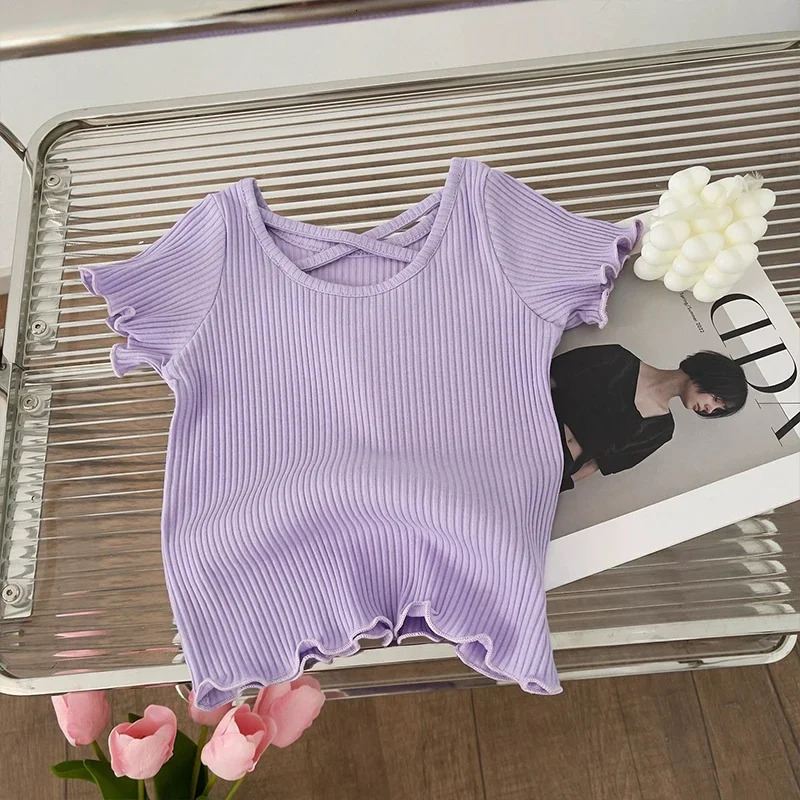 Girls T-shirts Summer Short-sleeve Tops for Kids Solid Color Children Blouse Fashion Baby Tees Toddler Outfits Clothing 250515