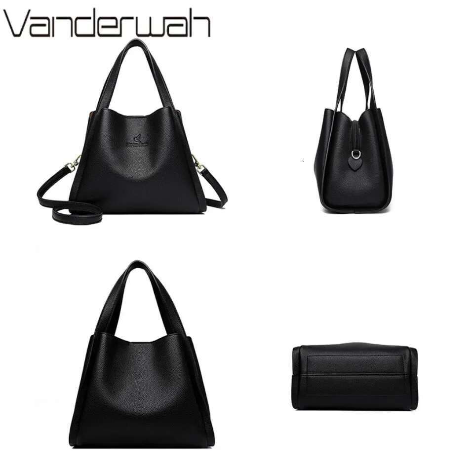 VANDERWAH Genuine Brand Soft Leather Top-Handle Bags Female Handbags Women Shoulder Crossbody Totes Messenger Bag 3 Layer Sac