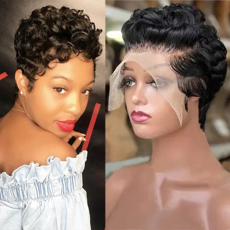 Pixie Curly 100% Human Hair Wig 13x4 Short Bob Wig Pixie Cut #350 Colored 99J Lace Frontal Human Hair Wigs for Black Women 250512
