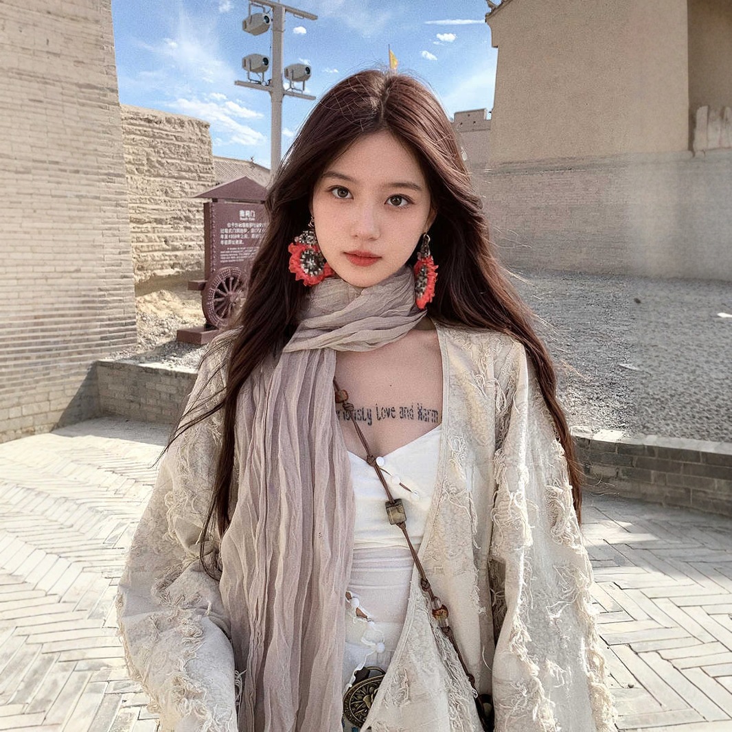 K722 Beige retro literary cotton and linen scarf women's spring and autumn northwest travel shawl wasteland style vintage silk scarf shawl