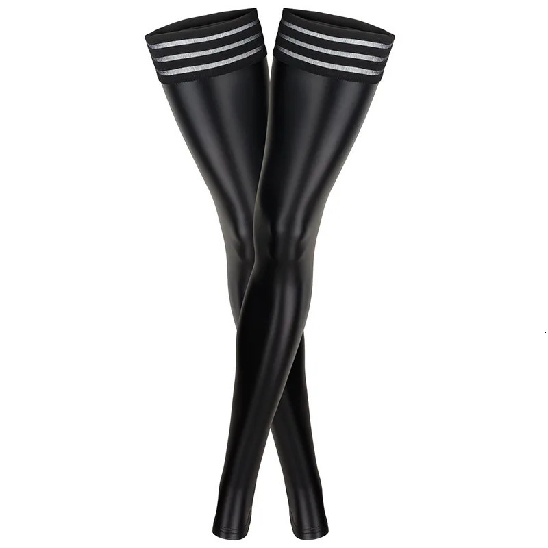 Women Sexy Faux Leather Leg Wear Warmer Black Latex Thigh High Footless Stockings Sexy Lingerie Pole Dance PVC Leather Clubwear 250515