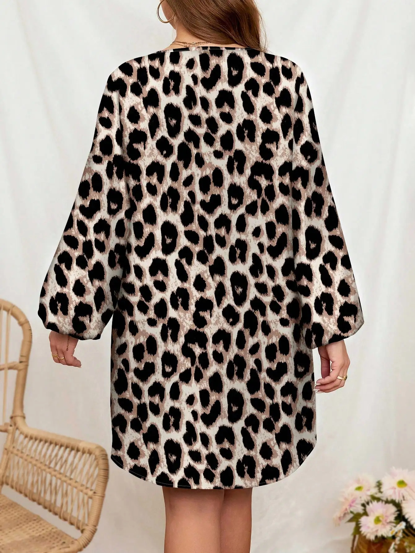 Plus Size Dresses Fashion Elegant Brown 25 Spring Summer V Neck Leopard Maxi Dress Beach Getaways Resort Vacations 250509