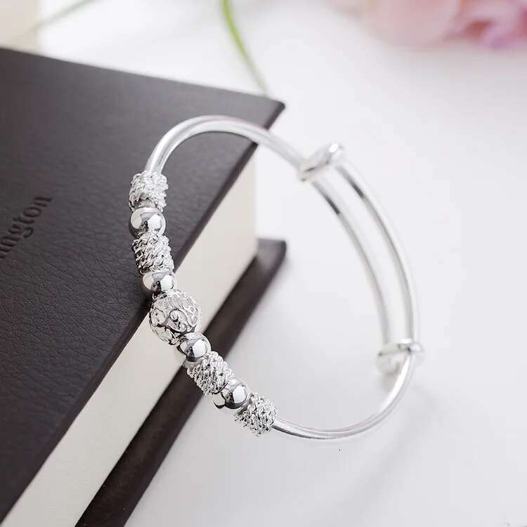 New Korean Fashion Sterling Sier Lucky Beads Bangles For Women Designer Bracelets Trendy Party Wedding Jewelry Gift