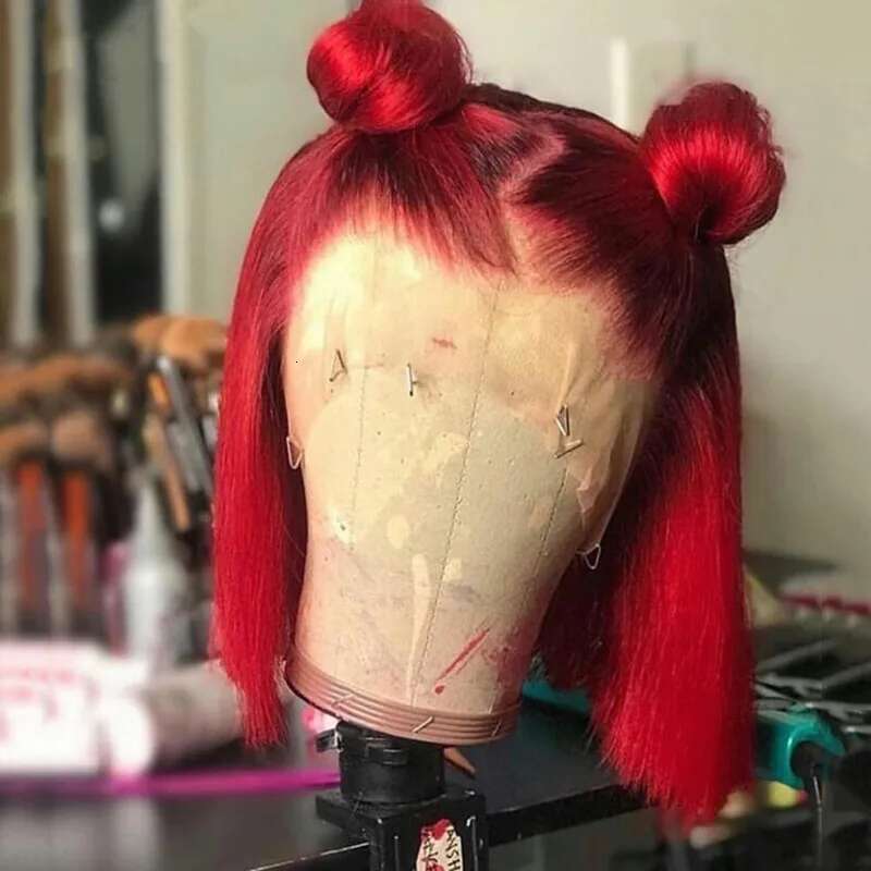 Red Wig Straight Short Bob Lace For Black Women Brazilian Preplucked Human Hair Wigs On Sale Clearance wigs