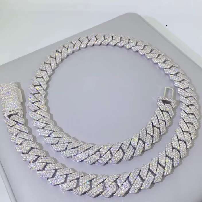 Master Rock Pure Sier 18mm Iced Necklace VVS Moissanite Cuban Chain