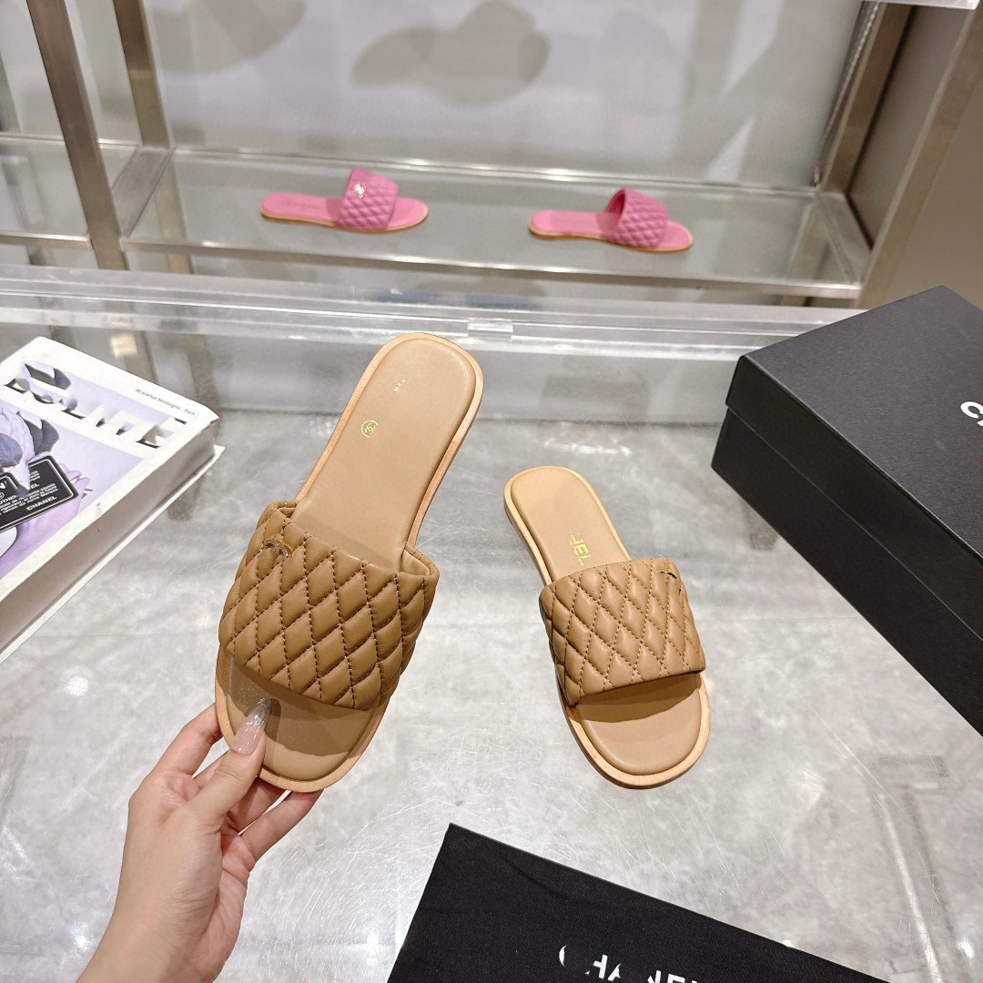 Women's 2025 Trendy Lambskin Sandals Slippers with Italian Genuine Leather Bottom - 5.5cm Heel